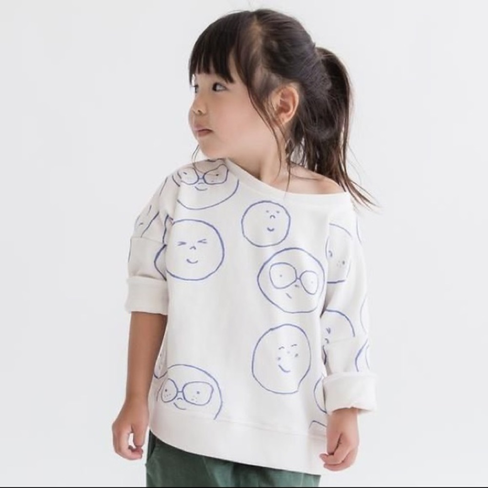 Kid + Kind Oversized “Faces” Sweatshirt 12/18M